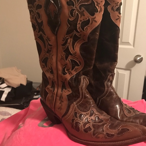Bottes Cowboy Corral Vintage Femme 7M – Cuir Exotique Lézard Marron